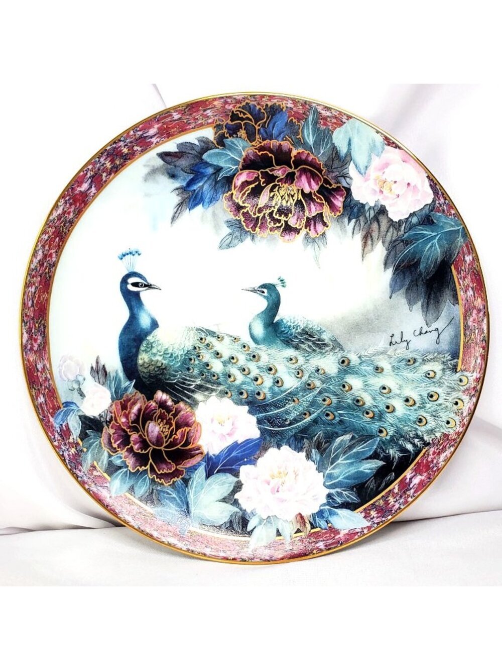 Tranquility Peacock Plate By Lily Chang Gardens Of Paradise 1992 COA